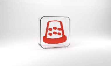 Red Thimble for sewing icon isolated on grey background. Glass square button. 3d illustration 3D render.