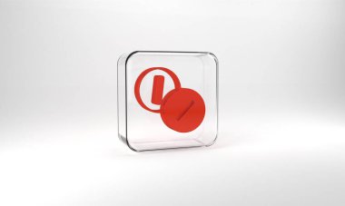 Red Toothache painkiller tablet icon isolated on grey background. Tooth care medicine. Capsule pill and drug. Pharmacy design. Glass square button. 3d illustration 3D render.