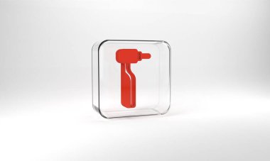 Red Tooth drill icon isolated on grey background. Dental handpiece for drilling and grinding tools. Glass square button. 3d illustration 3D render.