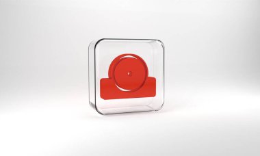 Red Otolaryngological head reflector icon isolated on grey background. Equipment for inspection the patients ear, throat and nose. Glass square button. 3d illustration 3D render.
