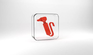Red Tooth drill icon isolated on grey background. Dental handpiece for drilling and grinding tools. Glass square button. 3d illustration 3D render.