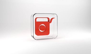 Red Dental floss icon isolated on grey background. Glass square button. 3d illustration 3D render.