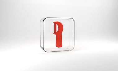 Red Dental floss icon isolated on grey background. Glass square button. 3d illustration 3D render.