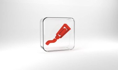Red Tube of toothpaste icon isolated on grey background. Glass square button. 3d illustration 3D render.
