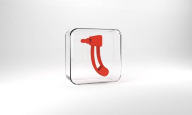 Red Tooth drill icon isolated on grey background. Dental handpiece for drilling and grinding tools. Glass square button. 3d illustration 3D render.