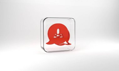 Red Speech bubble chat icon isolated on grey background. Message icon. Communication or comment chat symbol. Glass square button. 3d illustration 3D render.