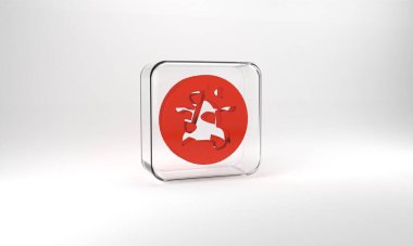 Red Kung Pao chicken icon isolated on grey background. Chinese cuisine icon. Asian food. Glass square button. 3d illustration 3D render.