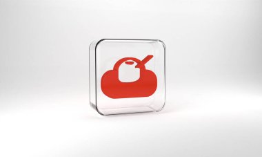 Red Mochi icon isolated on grey background. Japanese traditional weet soft dessert. Ball of rice flour with bean paste. Glass square button. 3d illustration 3D render.