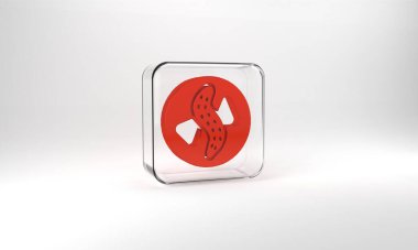 Red Served cucumber on a plate icon isolated on grey background. Marine food. Glass square button. 3d illustration 3D render.