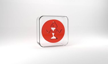 Red Served fish with soy sauce on a plate icon isolated on grey background. Glass square button. 3d illustration 3D render.