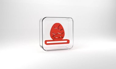 Red Chinese tea egg icon isolated on grey background. Glass square button. 3d illustration 3D render.