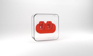 Red Sushi icon isolated on grey background. Traditional Japanese food. Glass square button. 3d illustration 3D render.