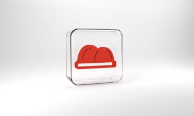 Red Sushi icon isolated on grey background. Traditional Japanese food. Glass square button. 3d illustration 3D render.