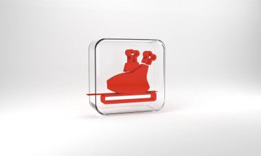 Red Roasted turkey or chicken icon isolated on grey background. Glass square button. 3d illustration 3D render.