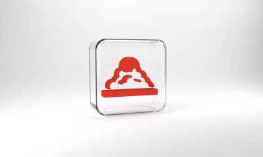 Red Rice in a bowl icon isolated on grey background. Traditional Asian food. Glass square button. 3d illustration 3D render.