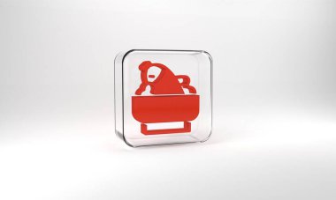 Red Rice with fish in a bowl icon isolated on grey background. Traditional Asian food. Glass square button. 3d illustration 3D render.