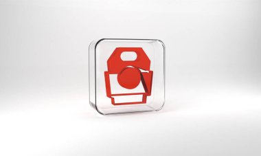 Red Asian noodles in paper box icon isolated on grey background. Street fast food. Korean, Japanese, Chinese food. Glass square button. 3d illustration 3D render.