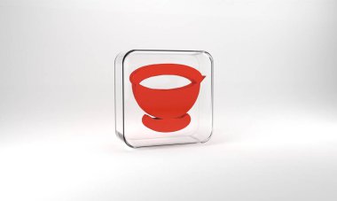 Red Soy sauce in bowl icon isolated on grey background. Glass square button. 3d illustration 3D render.