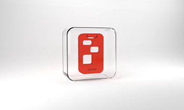 Red Mobile 24 hours support icon isolated on grey background. All-day customer support call-center. Full time call services. Glass square button. 3d illustration 3D render.
