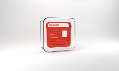 Red Advertising icon isolated on grey background. Concept of marketing and promotion process. Responsive ads. Social media advertising. Glass square button. 3d illustration 3D render.