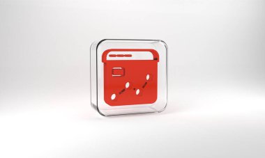 Red Market analysis icon isolated on grey background. Report text file icon. Accounting sign. Audit, analysis, planning. Glass square button. 3d illustration 3D render.