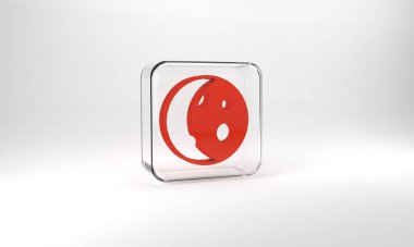 Red Moon phases icon isolated on grey background. Glass square button. 3d illustration 3D render.