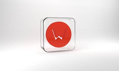 Red Compass north icon isolated on grey background. Windrose navigation symbol. Wind rose sign. Glass square button. 3d illustration 3D render.