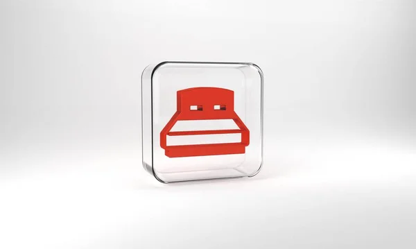 Красная Большая Кровать Двух Одного Человека Значок Изолирован Сером Фоне — стоковое фото