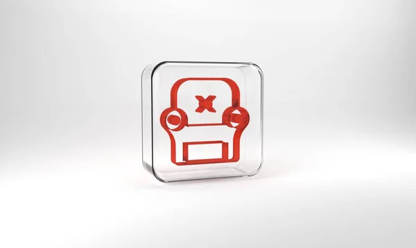 Red Armchair Icon Isolated Grey Background Glass Square Button Illustration — Fotografia de Stock