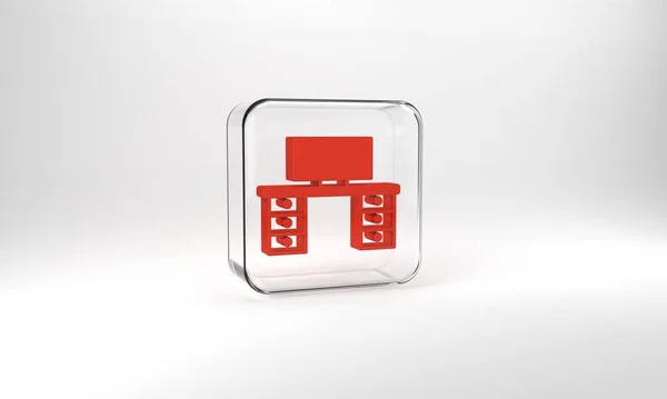 Red Office Desk Icon Isolated Grey Background Glass Square Button — Photo