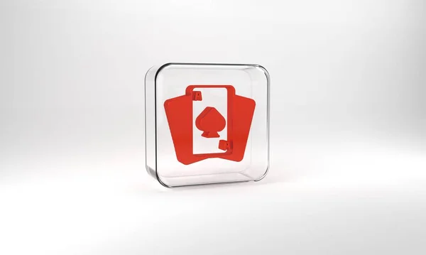 Red Playing Cards Icon Isolated Grey Background Casino Gambling Glass — Photo