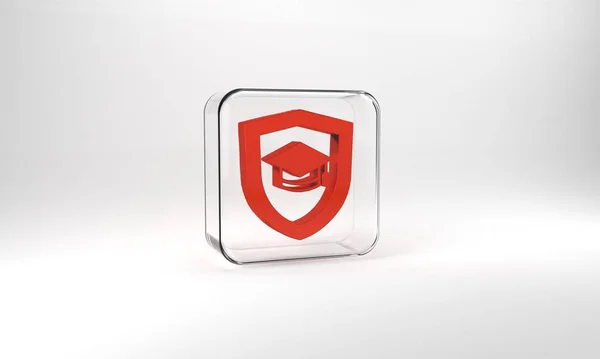 Red Graduation Cap Shield Icon Isolated Grey Background Insurance Concept — Zdjęcie stockowe