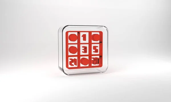 Red Bingo Card Lucky Numbers Icon Isolated Grey Background Glass — Stock Fotó