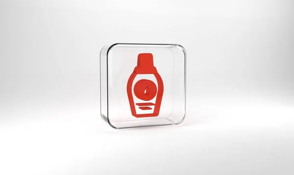 Red Bottle Shampoo Icon Isolated Grey Background Glass Square Button — Stockfoto