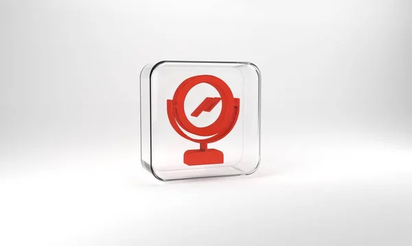 Red Makeup Mirror Icon Isolated Grey Background Glass Square Button — Stockfoto