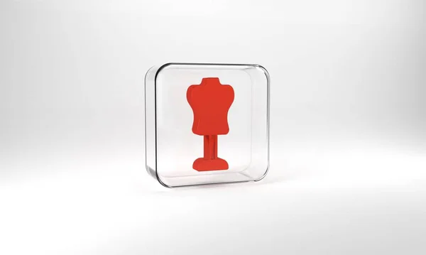 Red Mannequin Icon Isolated Grey Background Tailor Dummy Glass Square — Stockfoto