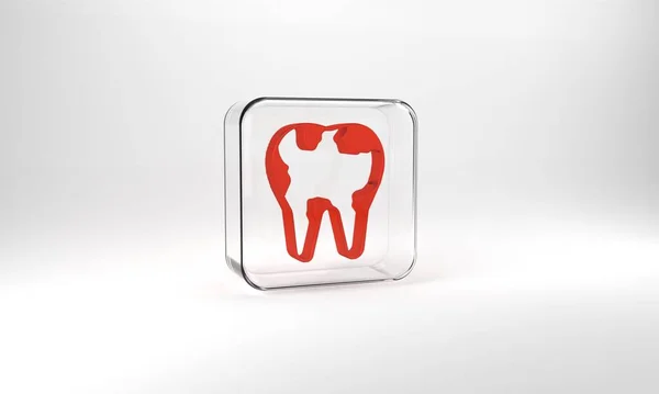 Red Broken Tooth Icon Isolated Grey Background Dental Problem Icon — Stockfoto