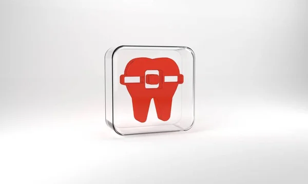 Red Teeth Braces Icon Isolated Grey Background Alignment Bite Teeth — Stok Foto