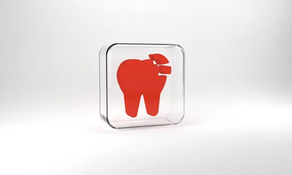 Red Broken Tooth Icon Isolated Grey Background Dental Problem Icon — Foto de Stock