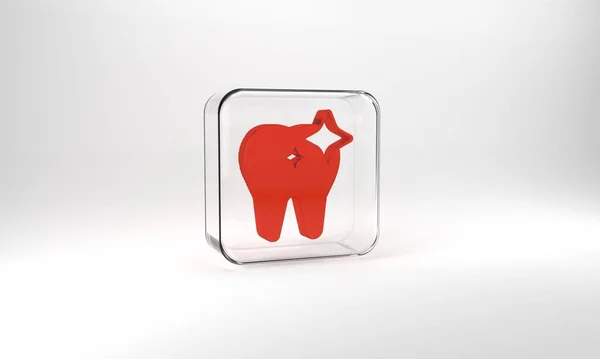 Red Tooth Whitening Concept Icon Isolated Grey Background Tooth Symbol — Stockfoto