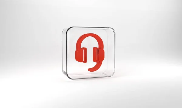 Red Headphones Icon Isolated Grey Background Earphones Concept Listening Music — Photo