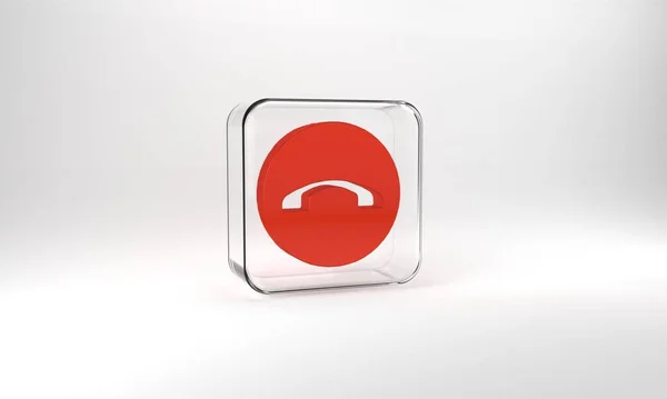 Red Telephone Handset Icon Isolated Grey Background Phone Sign Glass — Zdjęcie stockowe