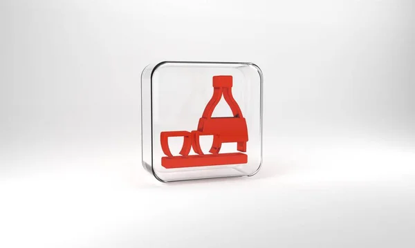 Red Bottle Sake Small Cup Sake Icon Isolated Grey Background — 스톡 사진