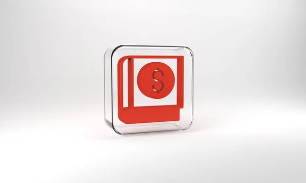 Red Financial Book Icon Isolated Grey Background Glass Square Button — Stockfoto