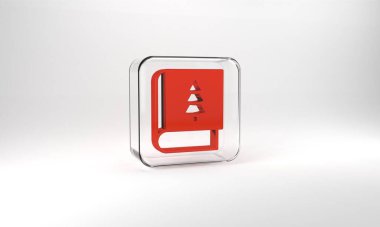 Red Christmas book cover or flyer template icon isolated on grey background. Merry Christmas and Happy New Year. Glass square button. 3d illustration 3D render.