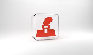 Red Christmas chimney icon isolated on grey background. Merry Christmas and Happy New Year. Glass square button. 3d illustration 3D render.