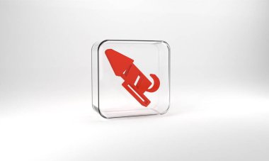 Red Firework rocket icon isolated on grey background. Concept of fun party. Explosive pyrotechnic symbol. Glass square button. 3d illustration 3D render.