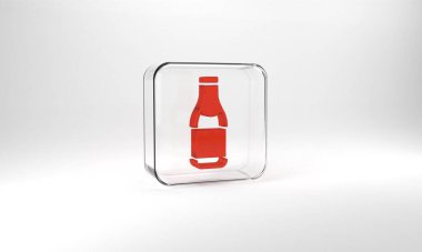 Red Champagne bottle icon isolated on grey background. Merry Christmas and Happy New Year. Glass square button. 3d illustration 3D render.