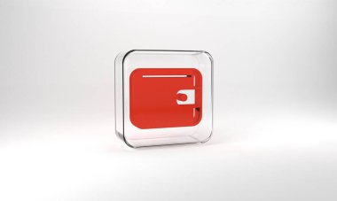 Red Wallet icon isolated on grey background. Purse icon. Cash savings symbol. Glass square button. 3d illustration 3D render.