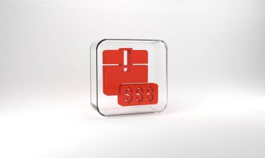 Red Item price tag with dollar icon isolated on grey background. Badge for price. Sale with dollar symbol. Promo tag discount. Glass square button. 3d illustration 3D render.